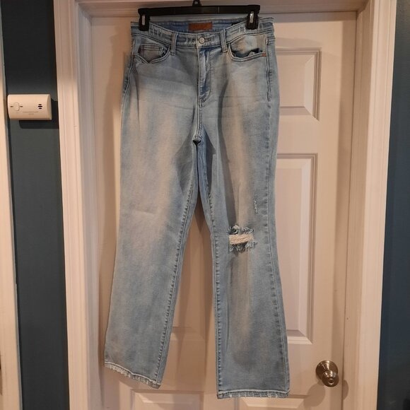 Judy Blue Jeans Womens 13/31 Straight Distressed 90s Boho Light Wash Festival - Picture 1 of 14